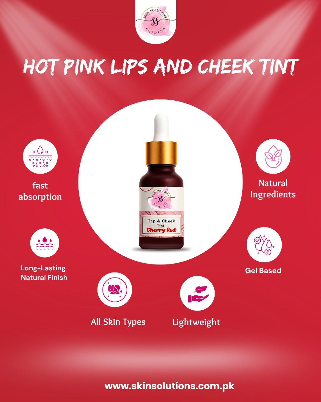 Lip and Cheek Tint – Cherry Red / Hot Pink